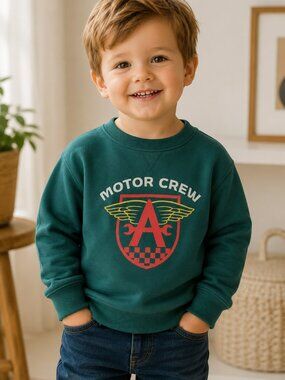 Joe Boxer Motor Crew Sweatshirt Green Graphic Pullover Toddler Size 2T Cozy
